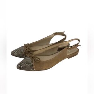 Gadea classic sling back leather tan snake print pointed toe flat shoes EU39 1/2